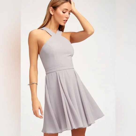 Halter Grey Skater Dress Lulus Dresses Lulus S Forevermore Grey